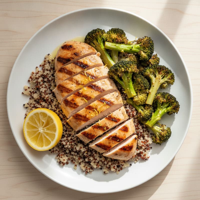 Grilled Chicken Breast with Quinoa and Roasted Broccoli