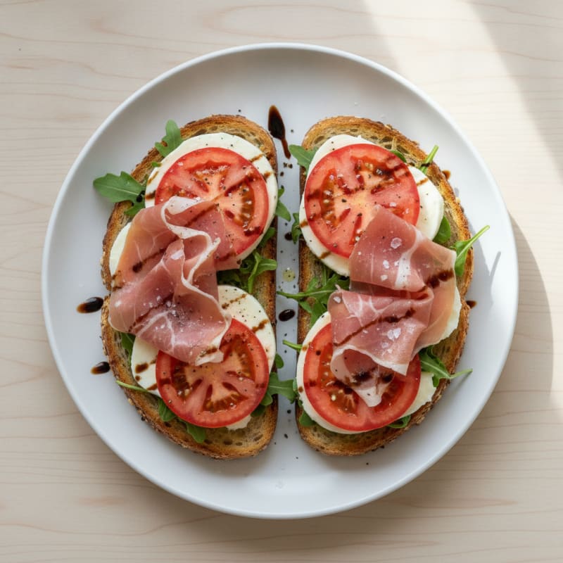 Prosciutto Mozzarella Tomato Toast