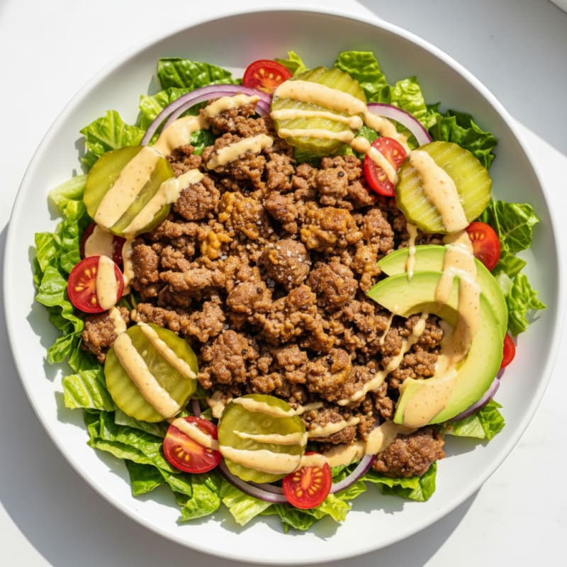 Crispy Beef Burger Bowls with Special Sauce