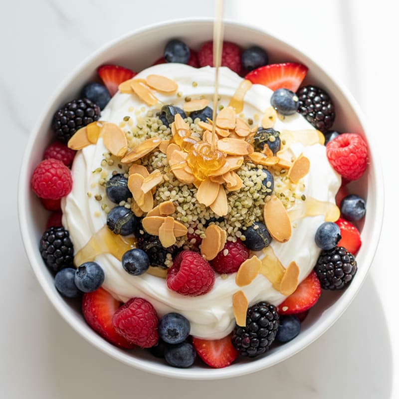 Greek Yogurt Protein Parfait with Mixed Berries and Almonds