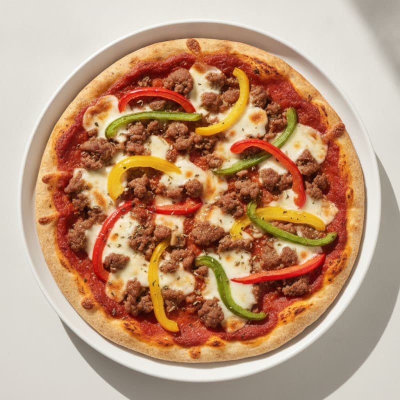 Lean Beef Pizza with Tomato Sauce and Bell Peppers