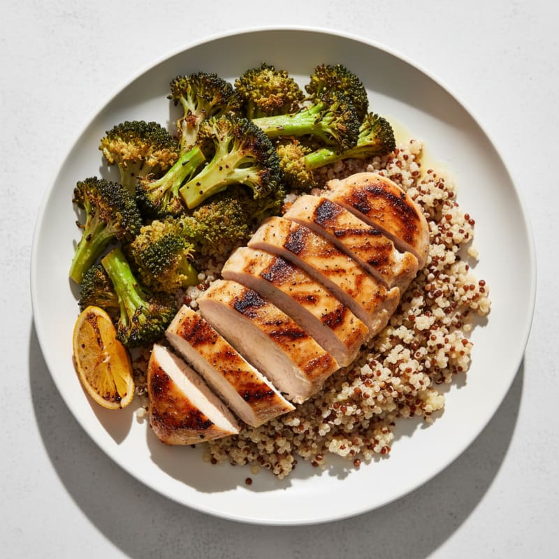 Grilled Chicken Breast with Quinoa and Roasted Broccoli