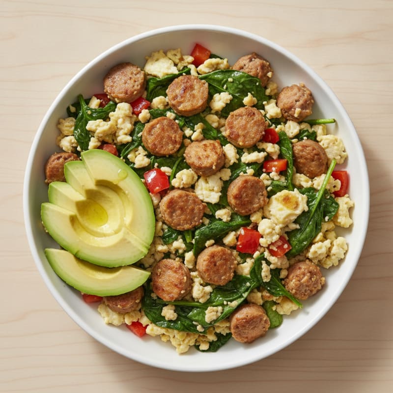 Egg White and Spinach Scramble with Turkey Sausage