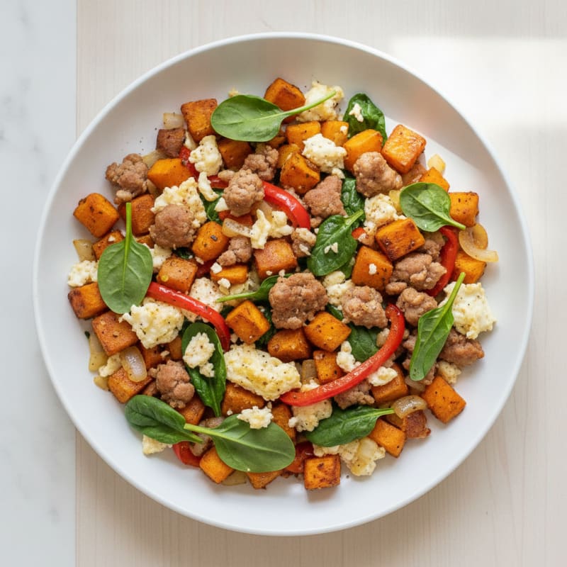 Egg White and Turkey Sausage Sweet Potato Hash