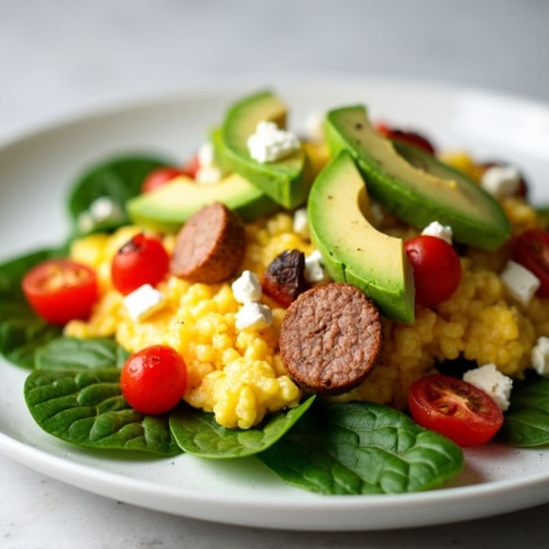 Egg White and Turkey Sausage Scramble with Spinach and Tomato