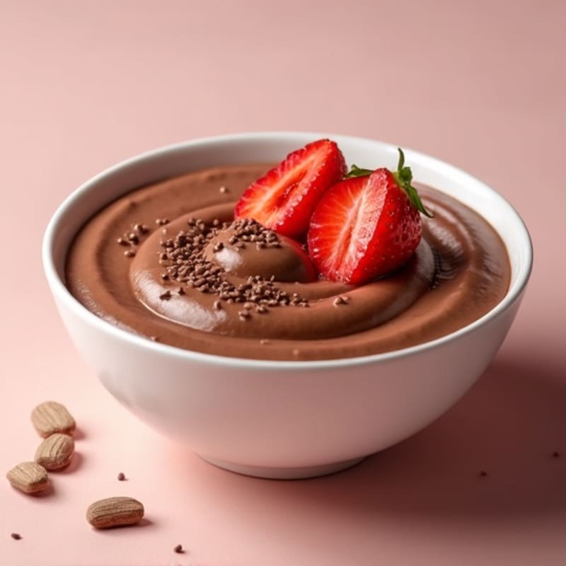 Silky Chocolate Protein Pudding with Sliced Strawberries