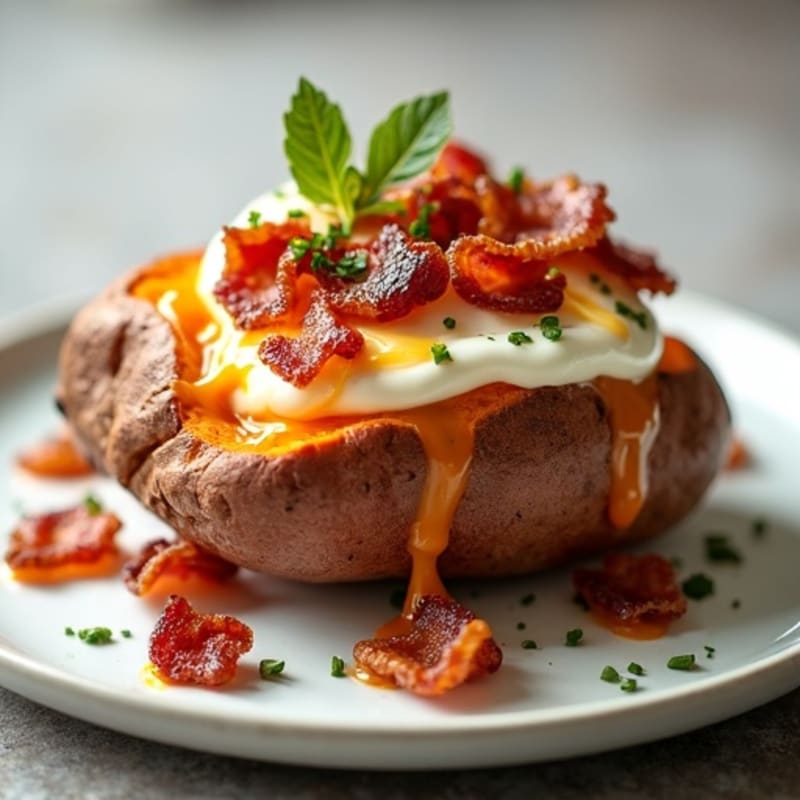 Roasted Sweet Potatoes Stuffed with Crispy Bacon and Creamy Cheese