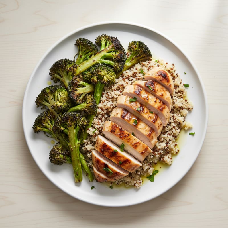 Grilled Chicken Breast with Quinoa and Roasted Broccoli