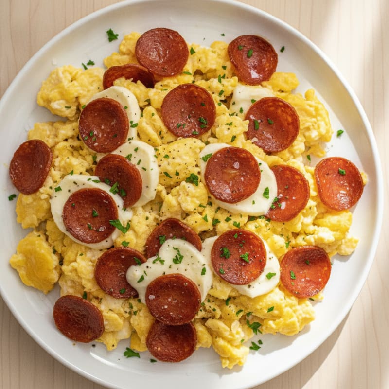 Pepperoni Mozzarella Egg Scramble