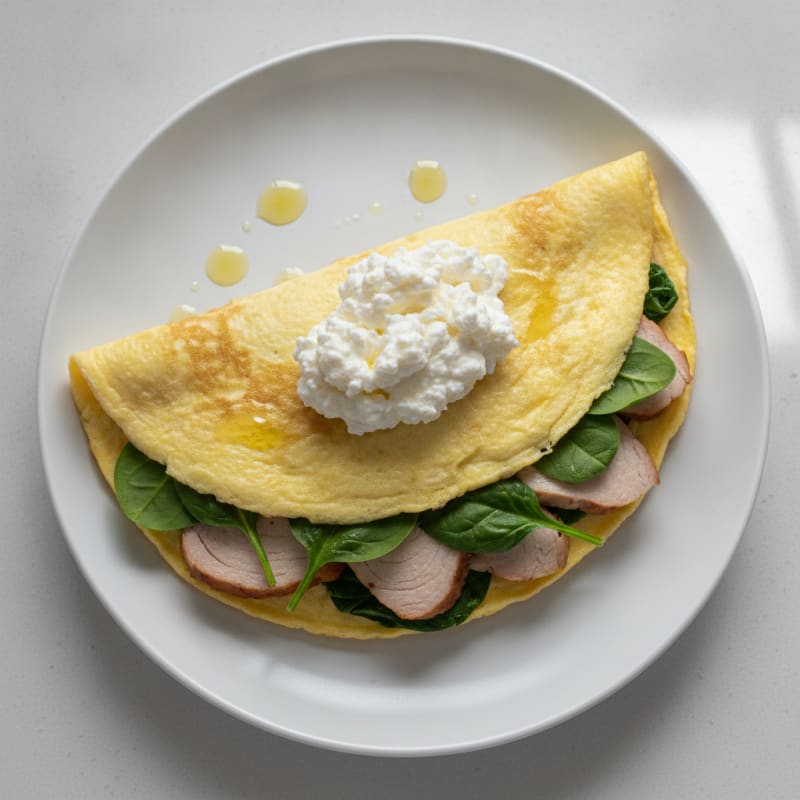 Egg White Spinach Omelet with Turkey Breast and Cottage Cheese
