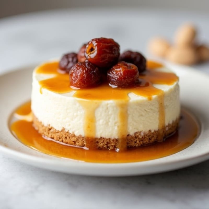 Protein-Packed Greek Yogurt Cheesecake with Date Caramel Drizzle