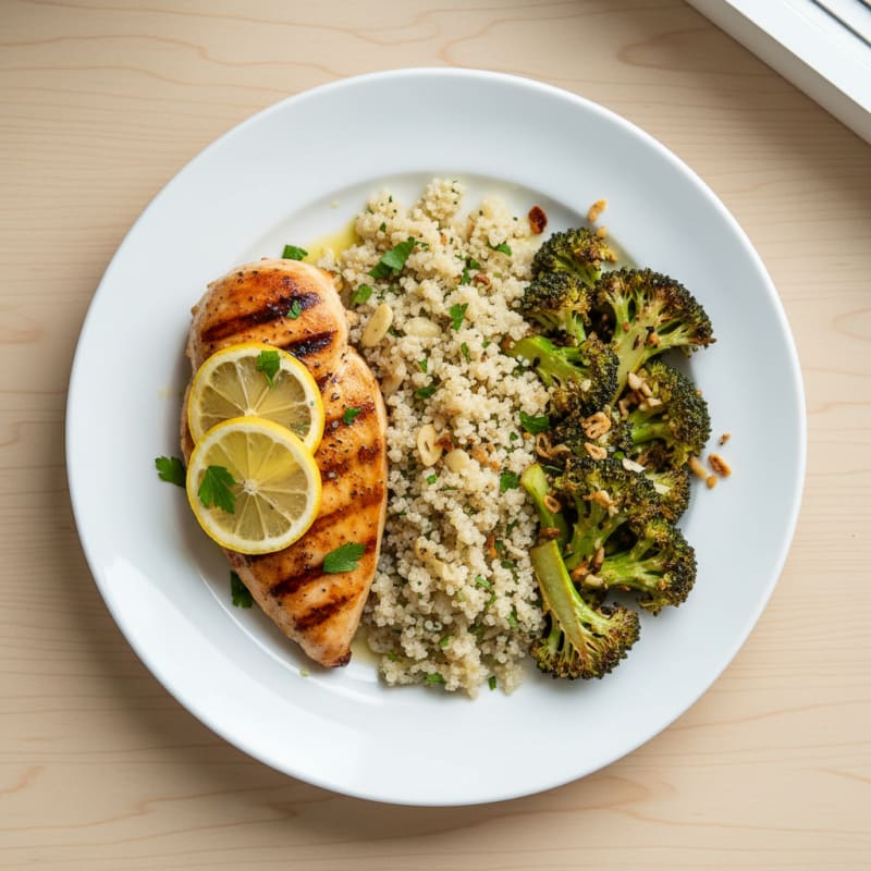 Grilled Chicken Breast with Quinoa and Roasted Broccoli