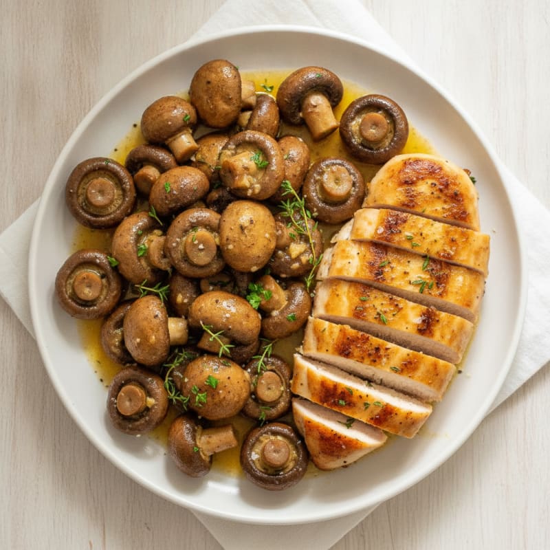 Roasted Garlic Butter Mushrooms with Pan-Seared Chicken