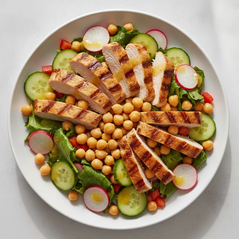Grilled Turkey Breast Salad with Chickpeas and Crunchy Vegetables