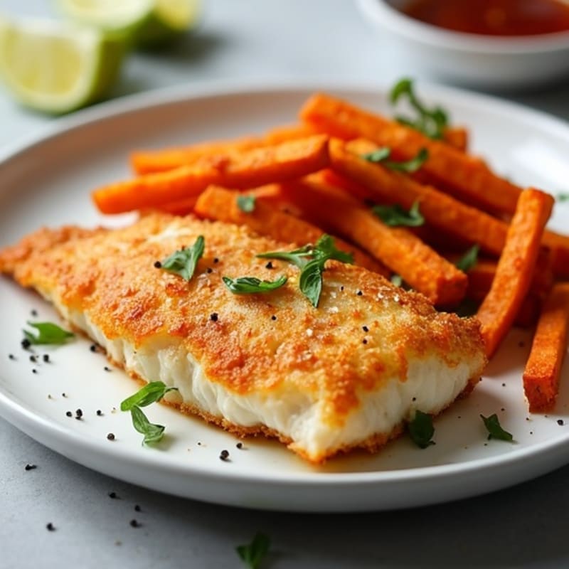 Crispy Baked Cod with Roasted Sweet Potato Fries