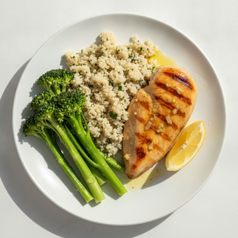 Grilled Chicken Breast with Quinoa and Steamed Broccoli