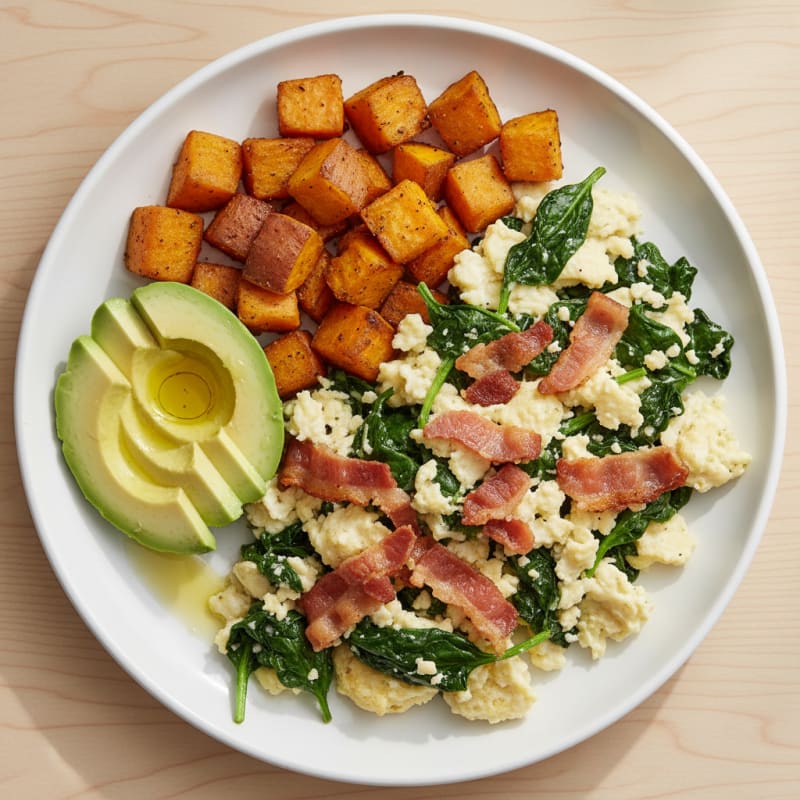 Egg White Scramble with Spinach and Turkey Bacon