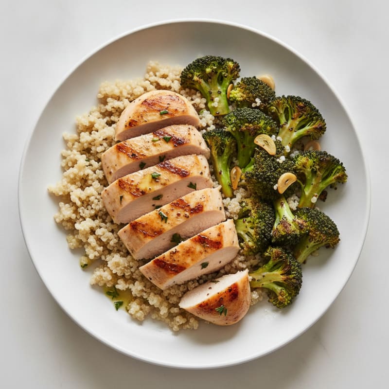Grilled Chicken Breast with Quinoa and Roasted Broccoli