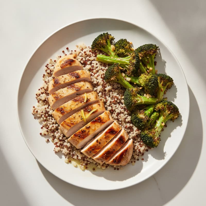 Grilled Chicken Breast with Quinoa and Roasted Broccoli