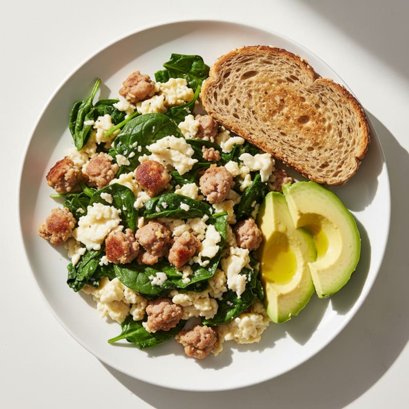 Egg White and Turkey Sausage Scramble with Spinach