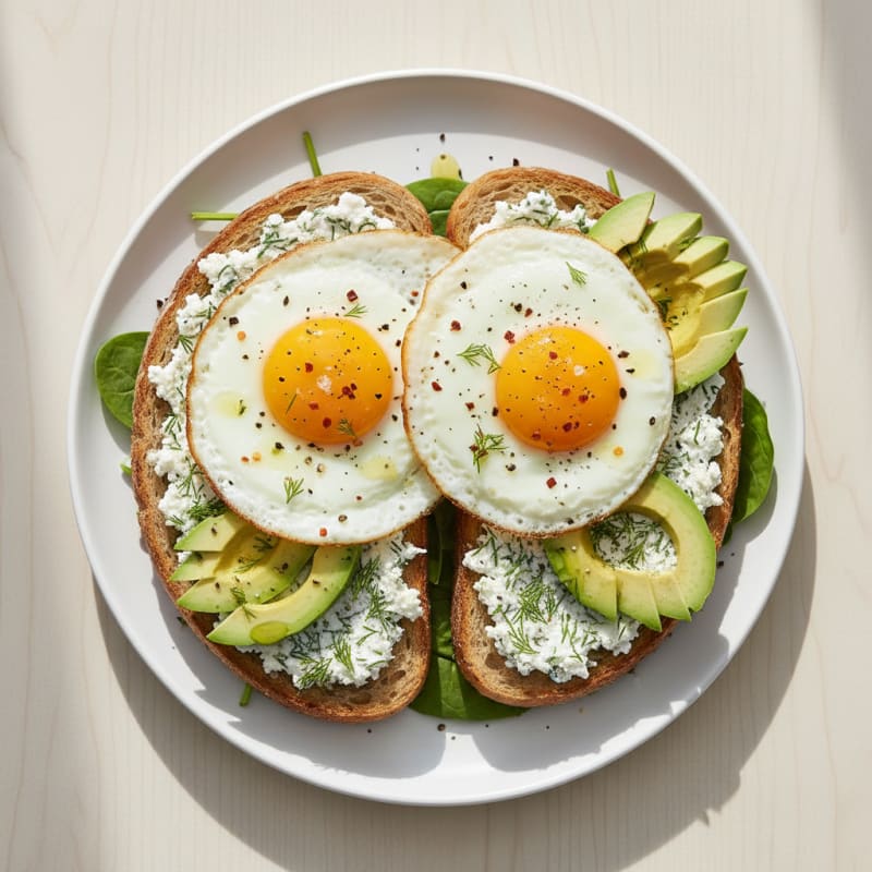 Savory Pan-Fried Eggs with Herbed Cottage Cheese
