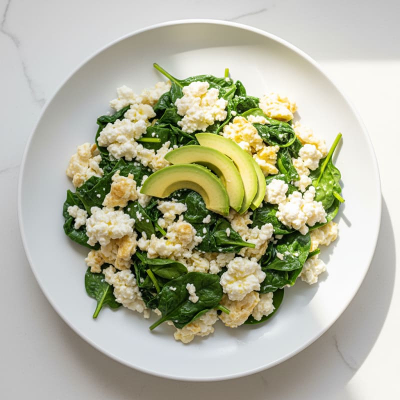 Egg White Spinach Scramble with Cottage Cheese