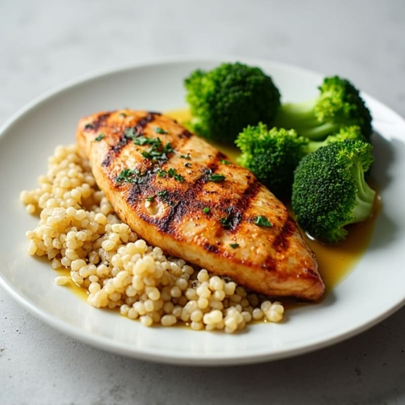 Grilled Chicken Breast with Quinoa and Roasted Broccoli