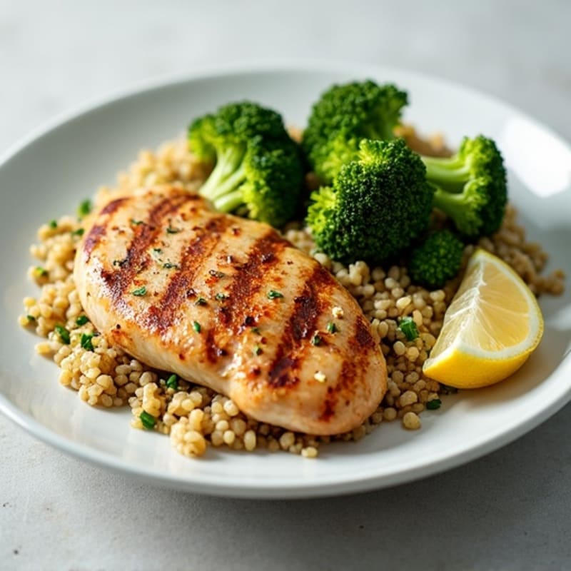 Grilled Chicken Breast with Quinoa and Roasted Broccoli
