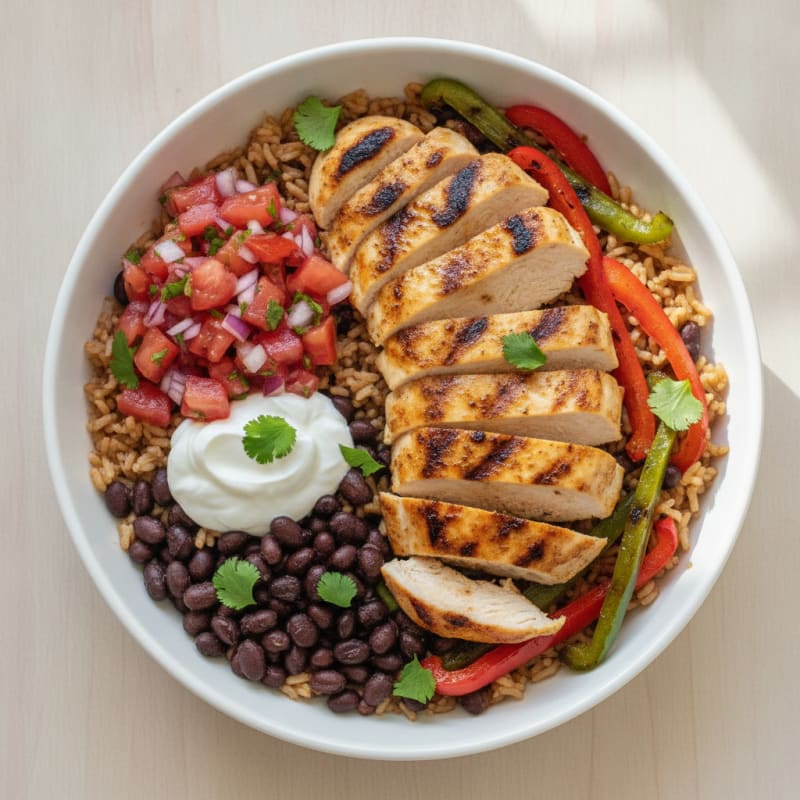 Grilled Chicken and Black Bean Bowl with Brown Rice and Salsa