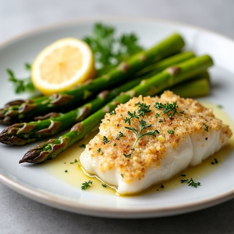 Herb-Crusted Baked Cod with Roasted Asparagus