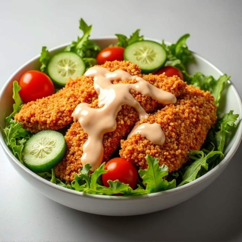 Crispy Buffalo Chicken Salad with Fresh Greens and Creamy Ranch Dressing