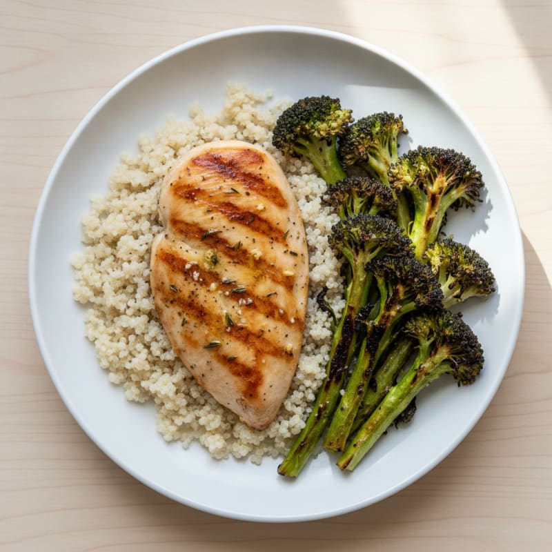 Grilled Chicken Breast with Roasted Broccoli and Quinoa