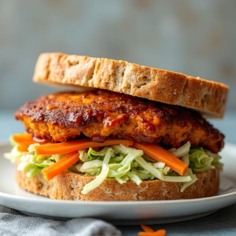 Smoky BBQ Tempeh Sandwich with Crunchy Coleslaw