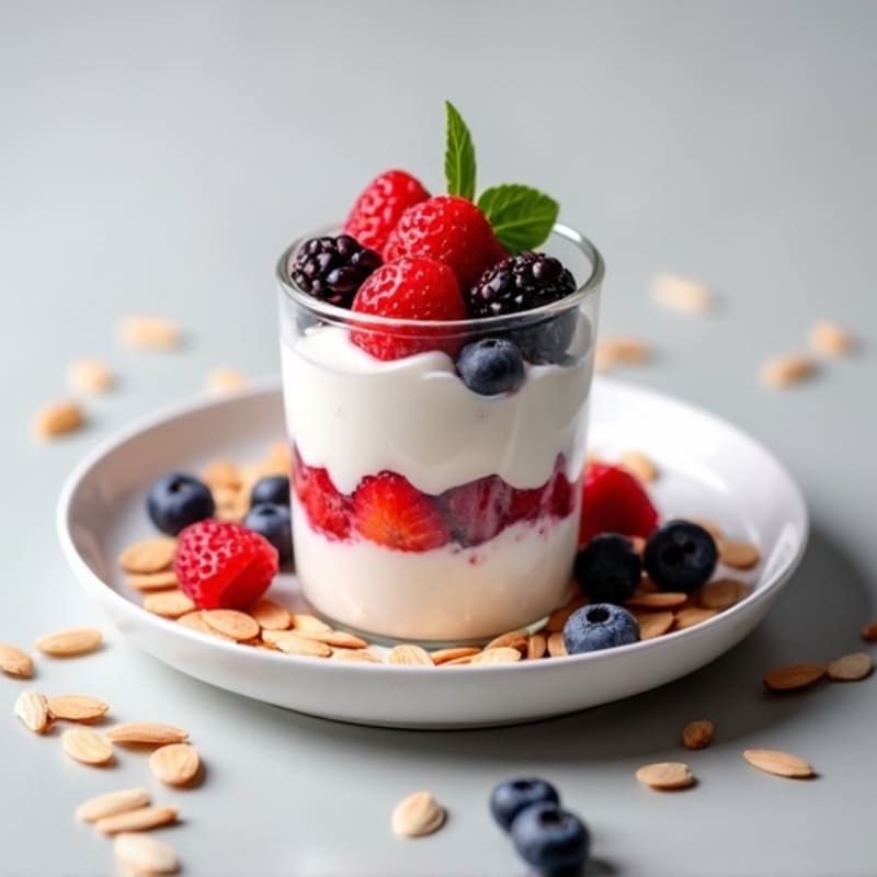 Greek Yogurt Protein Parfait with Mixed Berries and Almonds