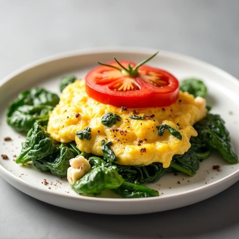 Cottage Cheese Egg White Scramble with Sautéed Spinach and Tomato