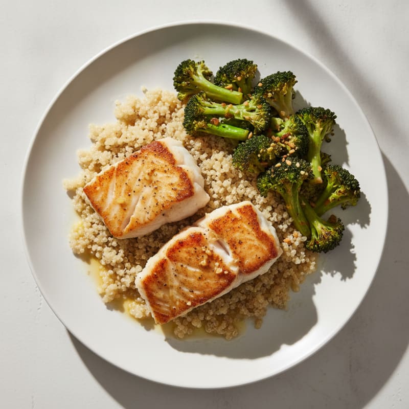 Seared Cod with Roasted Broccoli and Quinoa