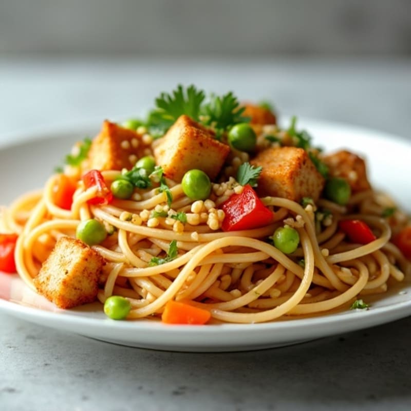 Creamy Thai Peanut Noodles with Crispy Tofu and Fresh Vegetables