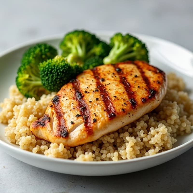 Grilled Chicken Breast with Quinoa and Roasted Broccoli