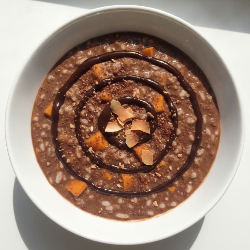 Protein Chocolate Rice Pudding with Coconut Water