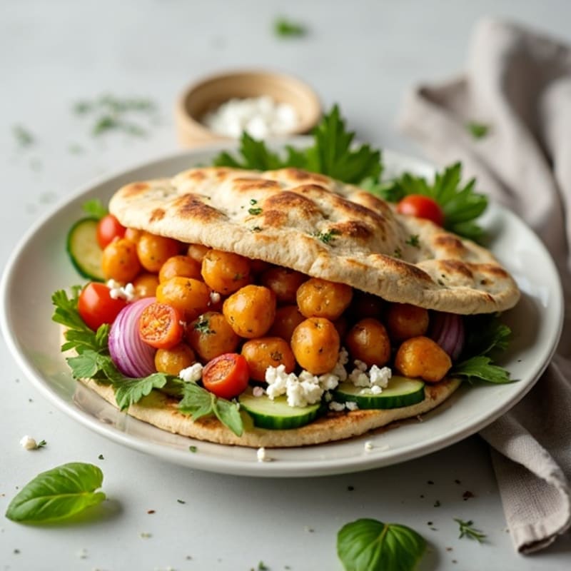 Crispy Herb-Roasted Chickpea Pita with Fresh Mediterranean Vegetables