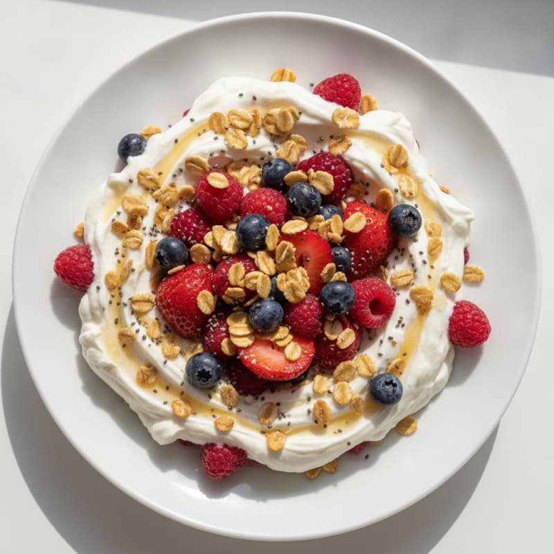 Greek Yogurt Protein Parfait with Mixed Berries and Whey