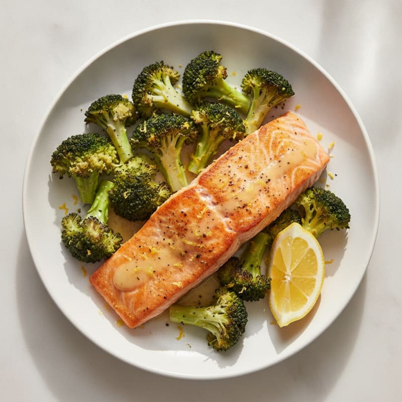 Seared Salmon with Roasted Broccoli and Lemon