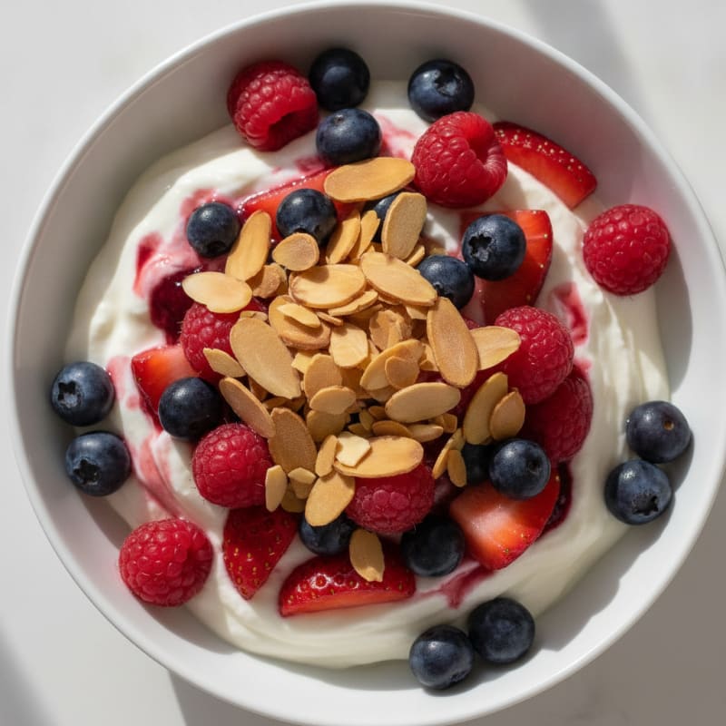Greek Yogurt Protein Parfait with Mixed Berries and Almonds