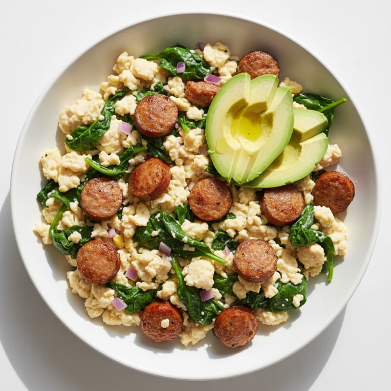 Egg White Scramble with Spinach and Turkey Sausage