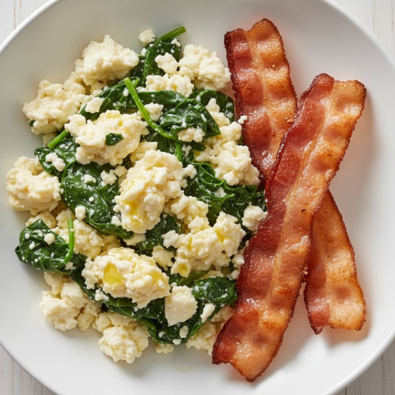 Cottage Cheese Scramble with Spinach and Turkey Bacon
