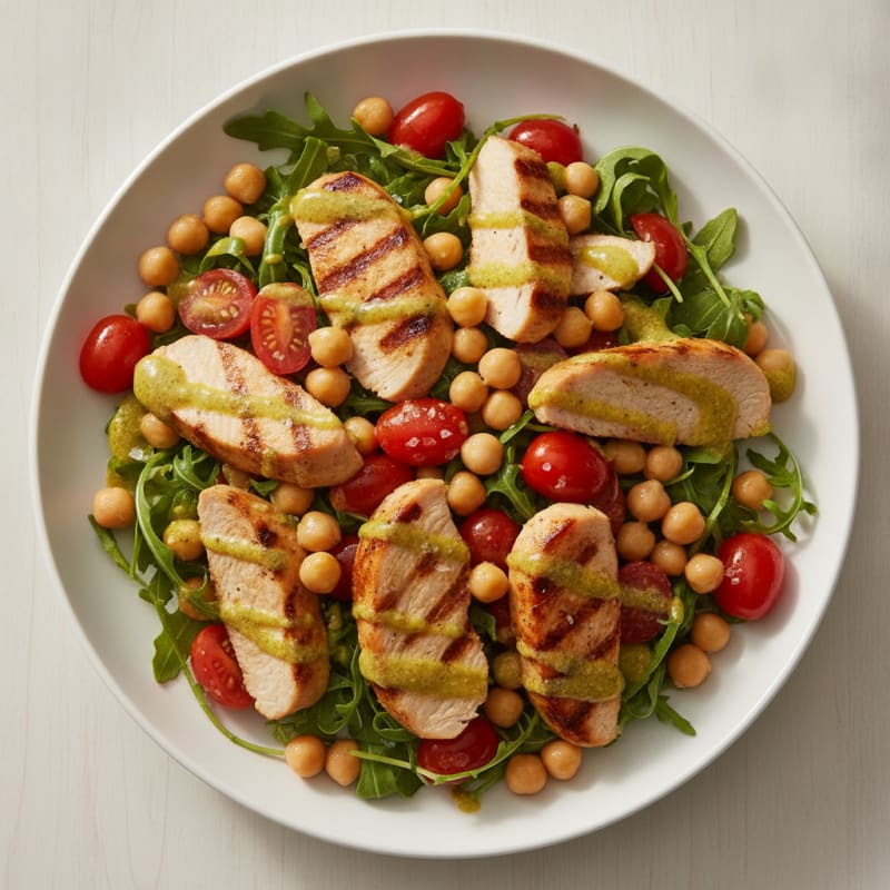 Grilled Turkey Breast Salad with Chickpeas and Cherry Tomatoes