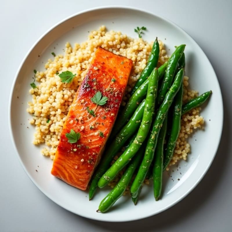 Seared Salmon Fillet with Quinoa and Garlic Green Beans