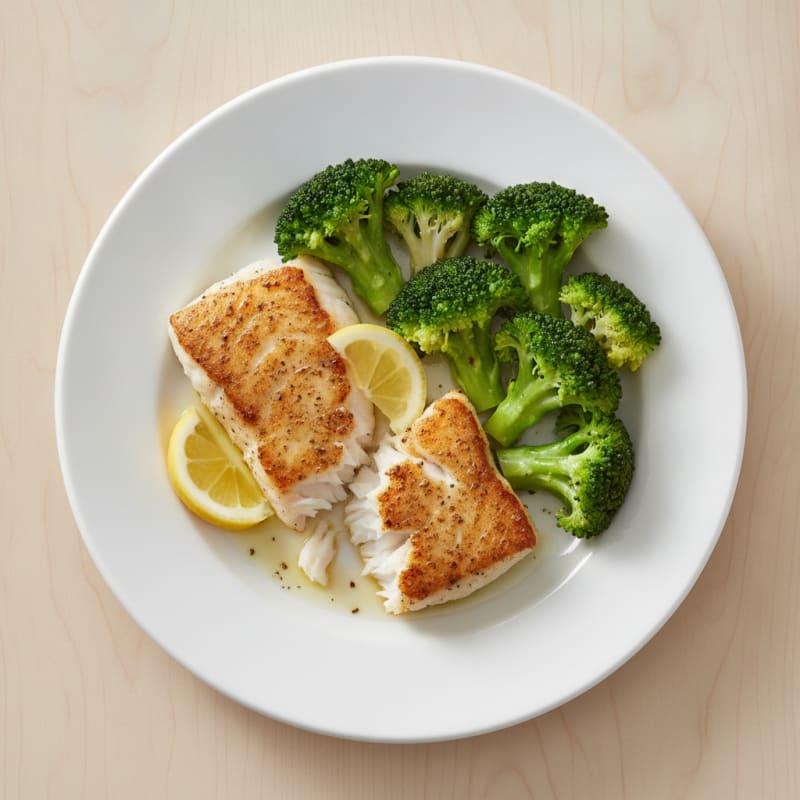 Seared Cod with Steamed Broccoli and Lemon