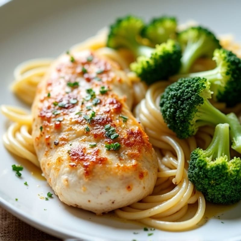 Healthy Creamy Chicken Alfredo Pasta with Broccoli