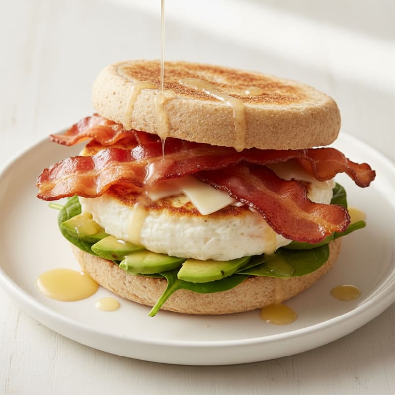 Crispy Turkey Bacon and Egg White Breakfast Sandwich with Spinach